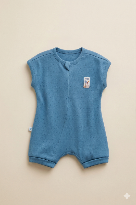 Nefes Alan Pamuk Bebek Tulum - Yazlık Kolsuz Romper (Mavi)