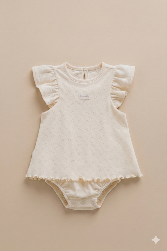 Zarif Dokulu Fırfırlı Bebek Body Elbise (Bej)