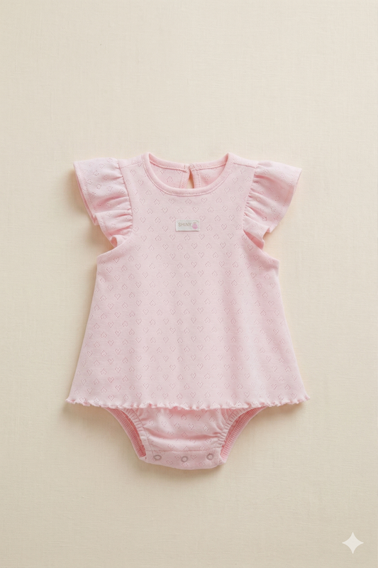 Zarif Dokulu Fırfırlı Bebek Body Elbise (Pembe)