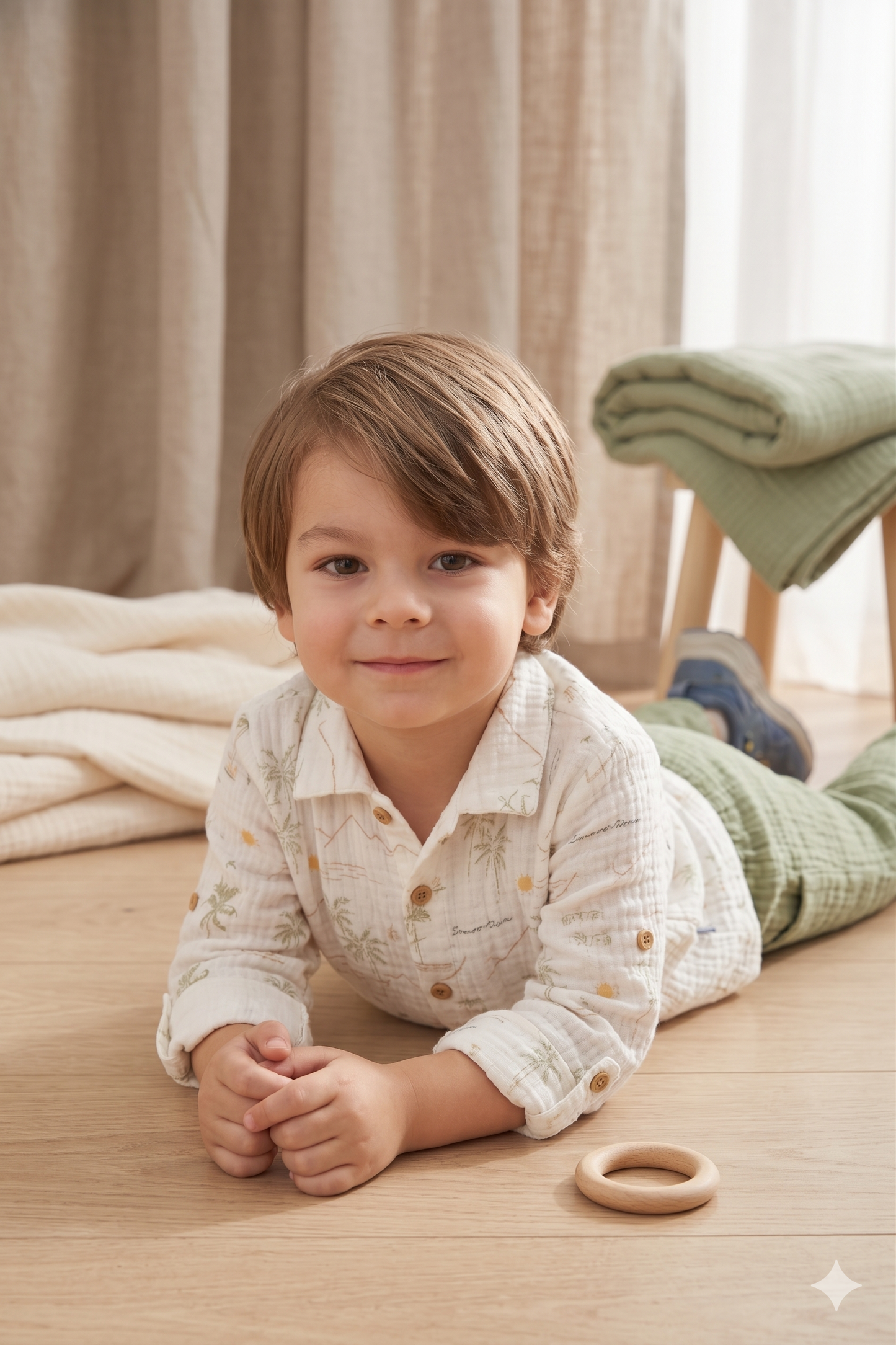 3 Parça Müslin Bebek Takım – Doğal Yazlık Kombin (Yeşil)