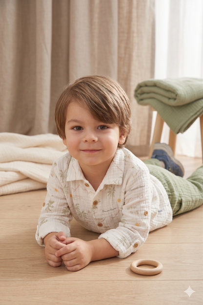 3 Parça Müslin Bebek Takım – Doğal Yazlık Kombin (Yeşil)