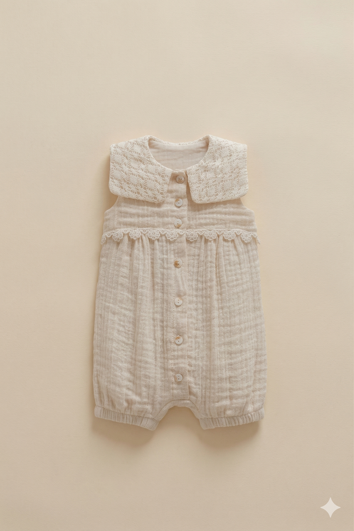 Dantel Yakalı Müslin Bebek Tulum (Bej)