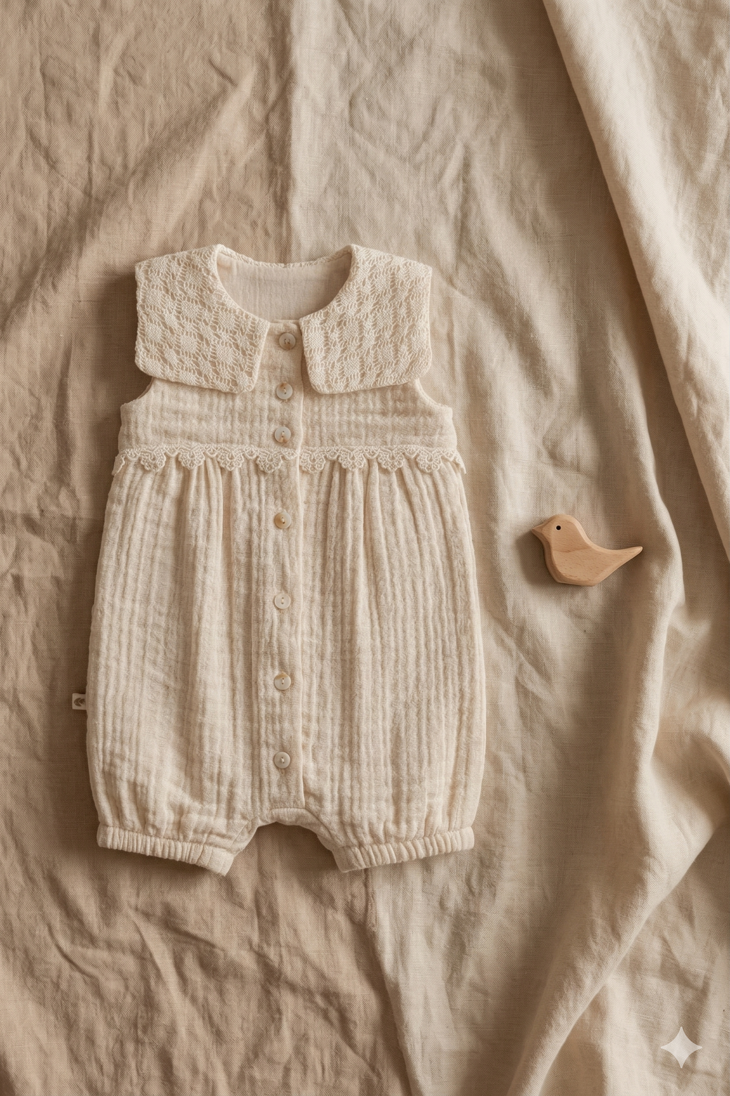 Dantel Yakalı Müslin Bebek Tulum (Bej)