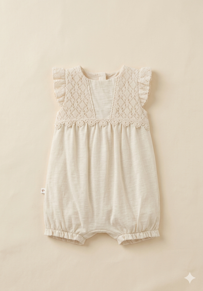 Dantel ve Fırfır Detaylı  Bebek Tulum (Bej)