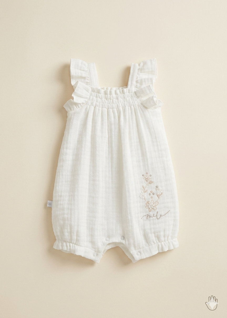 Fırfır Detaylı Müslin Bebek Tulum (Ekru)