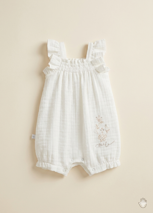 Fırfır Detaylı Müslin Bebek Tulum (Ekru)