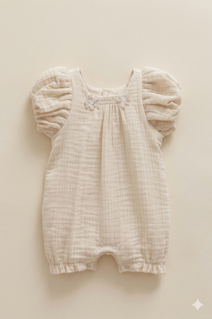 Papatya Detaylı Müslin Bebek Tulum (Bej)
