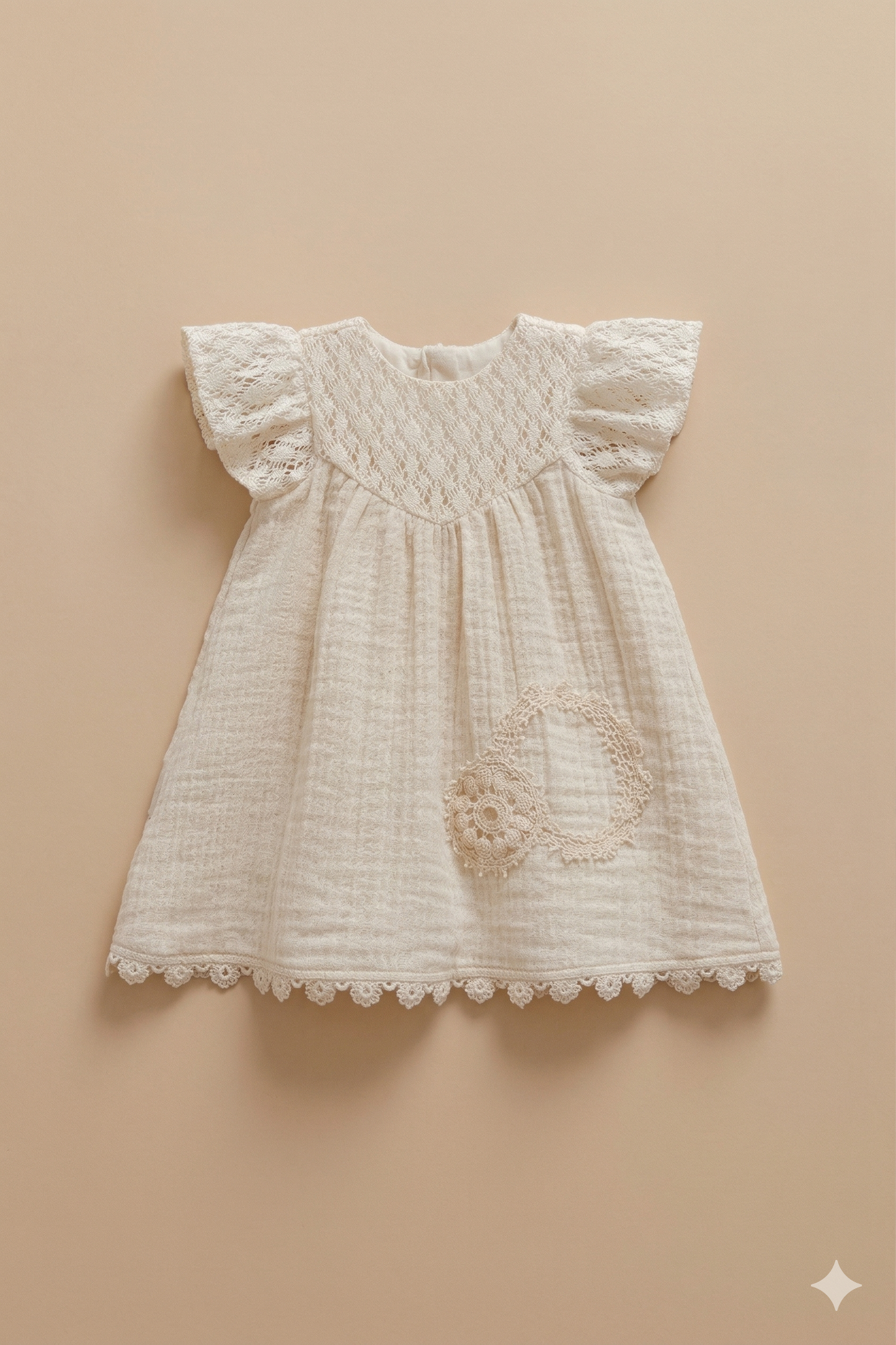 Nakış Detaylı Müslin Bebek Elbise (Bej)