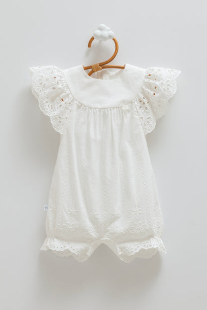 Brode Detaylı Premium Bebek Tulumu Ekru | Pamukanne