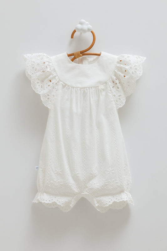 Brode Detaylı Premium Bebek Tulumu Ekru | Pamukanne