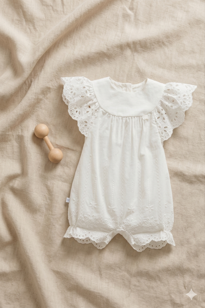 Brode Detaylı Premium Bebek Tulum (Ekru)