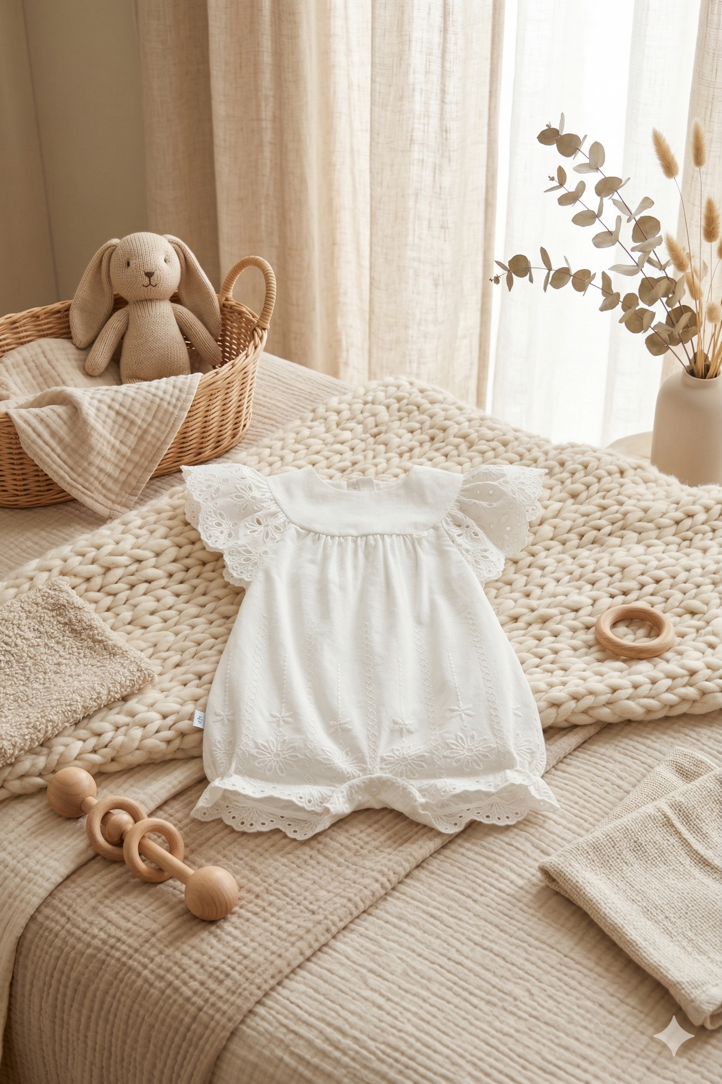 Brode Detaylı Premium Bebek Tulum (Ekru)