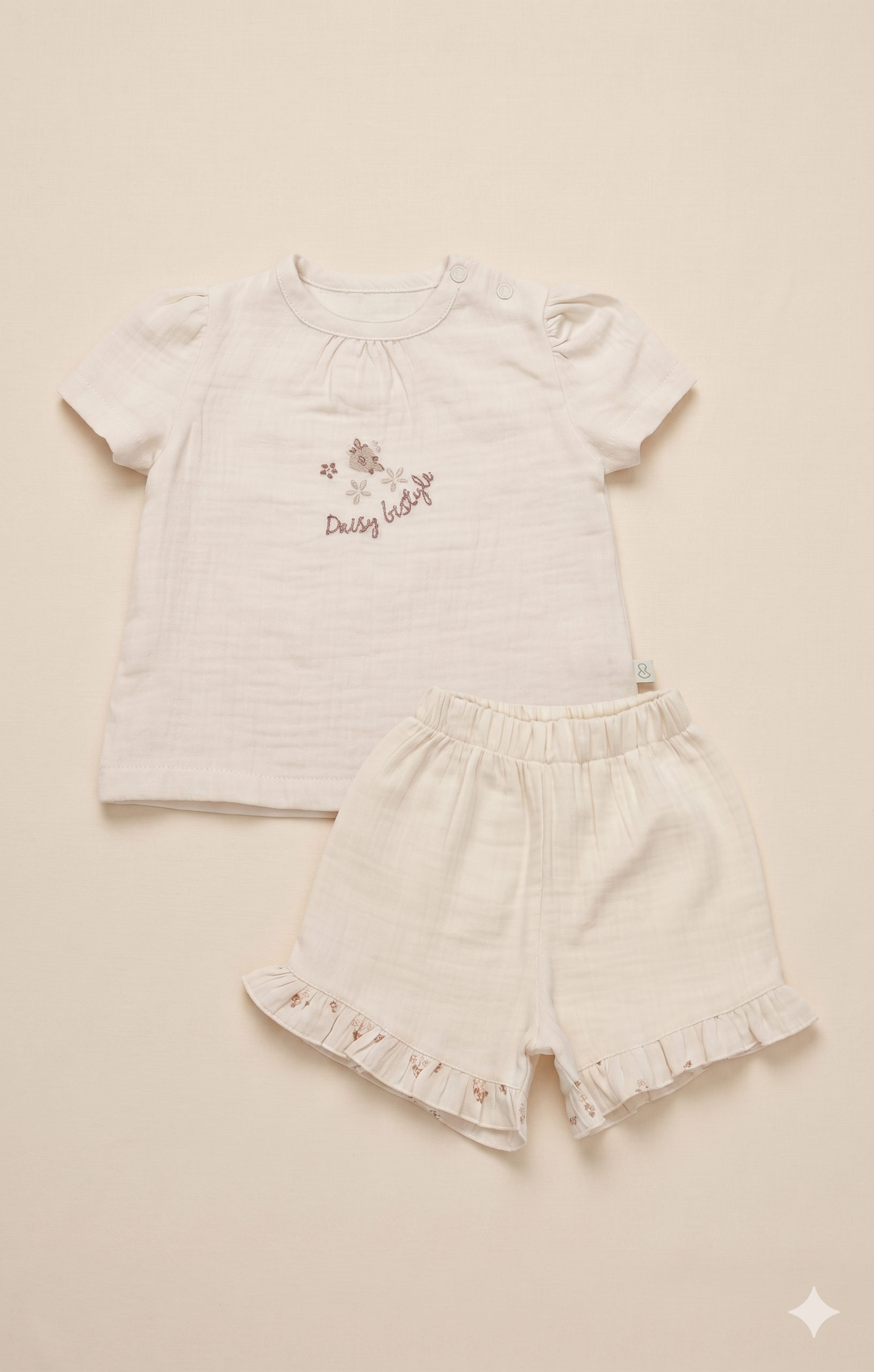 Daisy Bestyle Müslin Şort ve T-shirt Takımı Bej | Pamukanne
