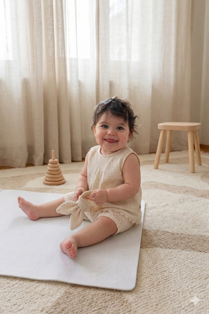 Dantel Detaylı Müslin Bebek Şort Takımı (Bej)