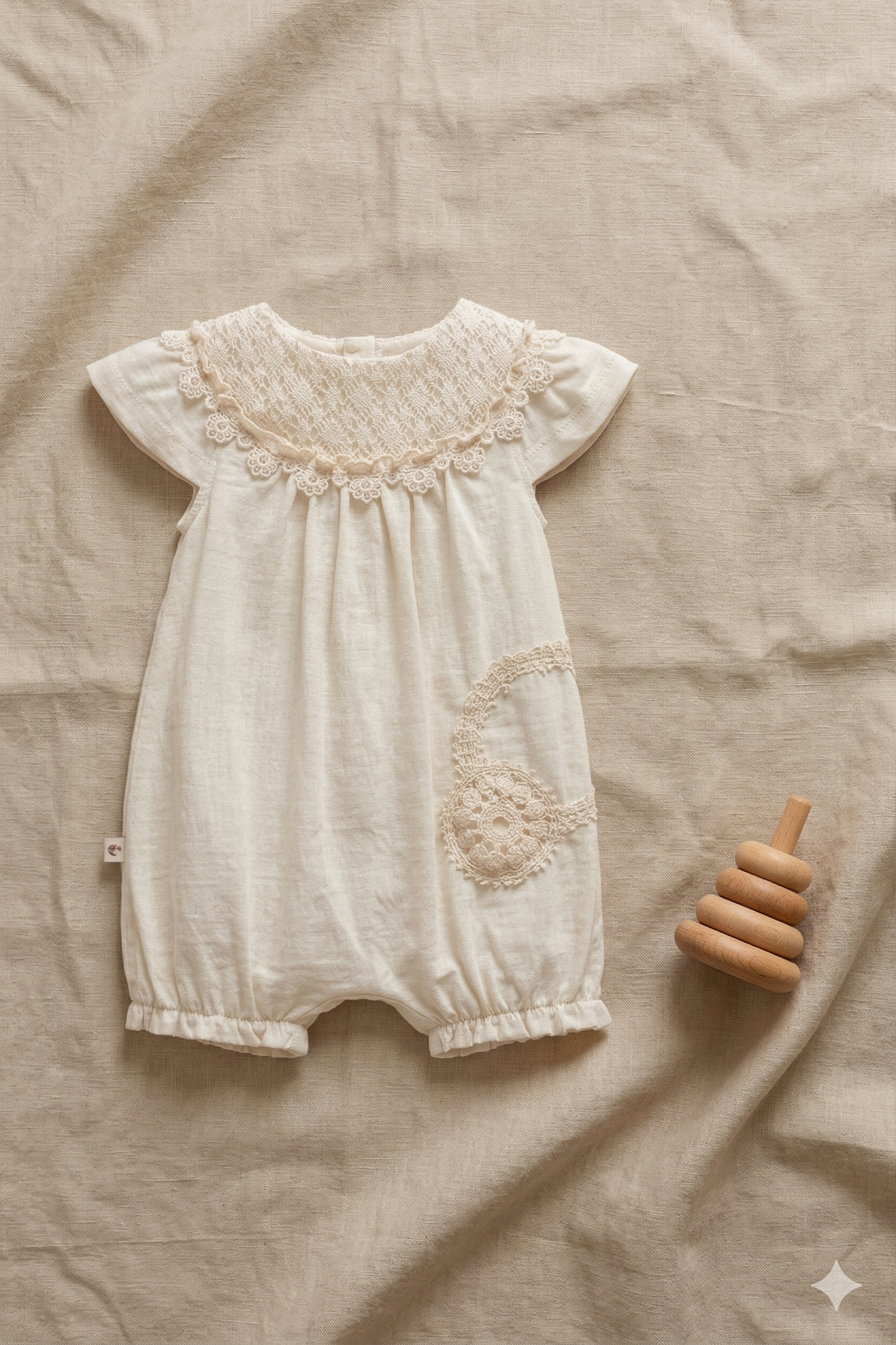 Dantel Detaylı Pamuk Bebek Tulum (Bej)