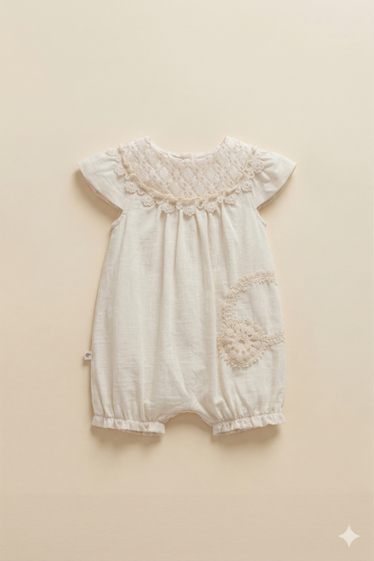 Dantel Detaylı Pamuk Bebek Tulum (Bej)