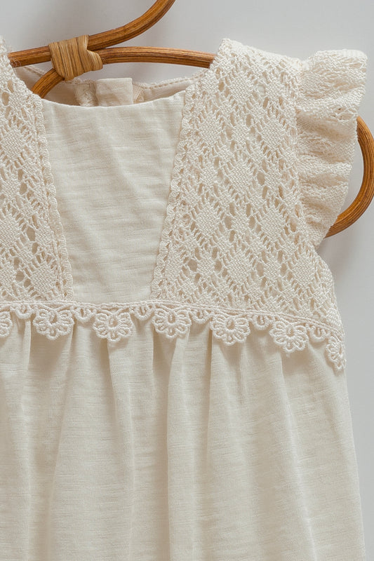Dantel ve Fırfır Detaylı  Bebek Tulum (Bej)