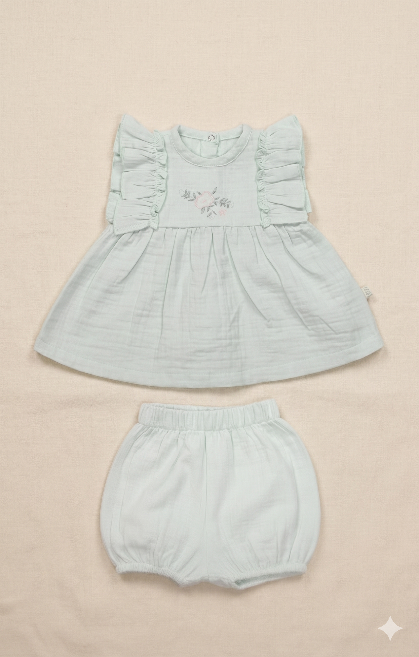 Fırfır Detaylı Müslin Bebek Şort ve Bluz Seti Mint | Pamukanne