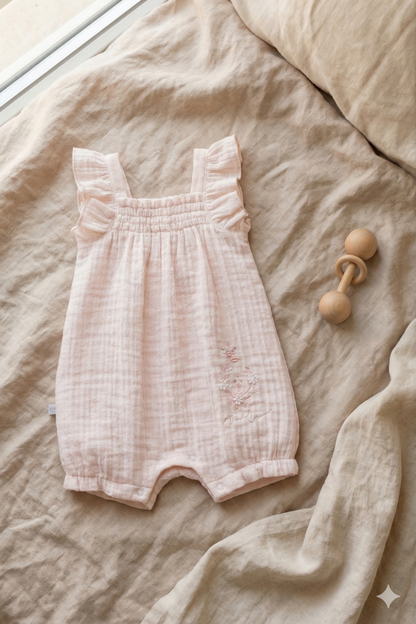 Fırfır Detaylı Müslin Bebek Tulum (Pembe)