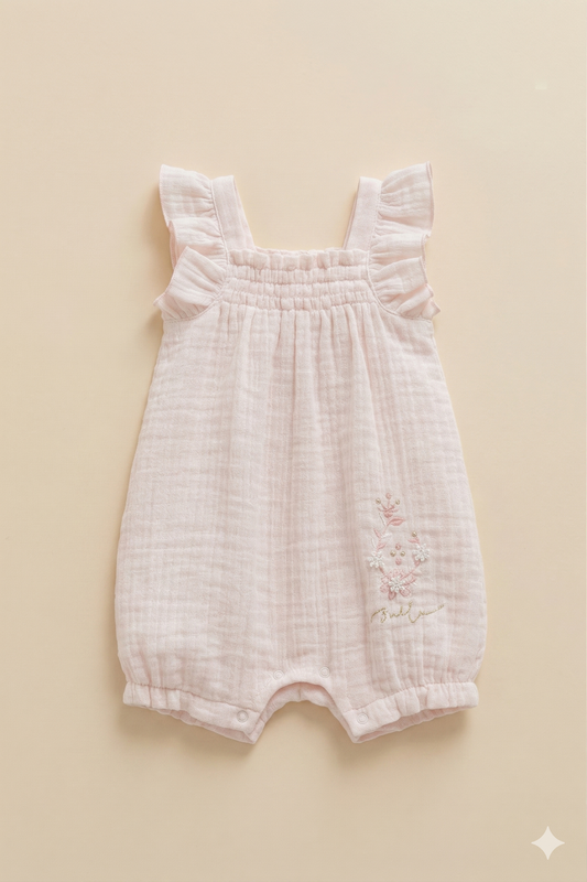 Fırfır Detaylı Müslin Bebek Tulum (Pembe)