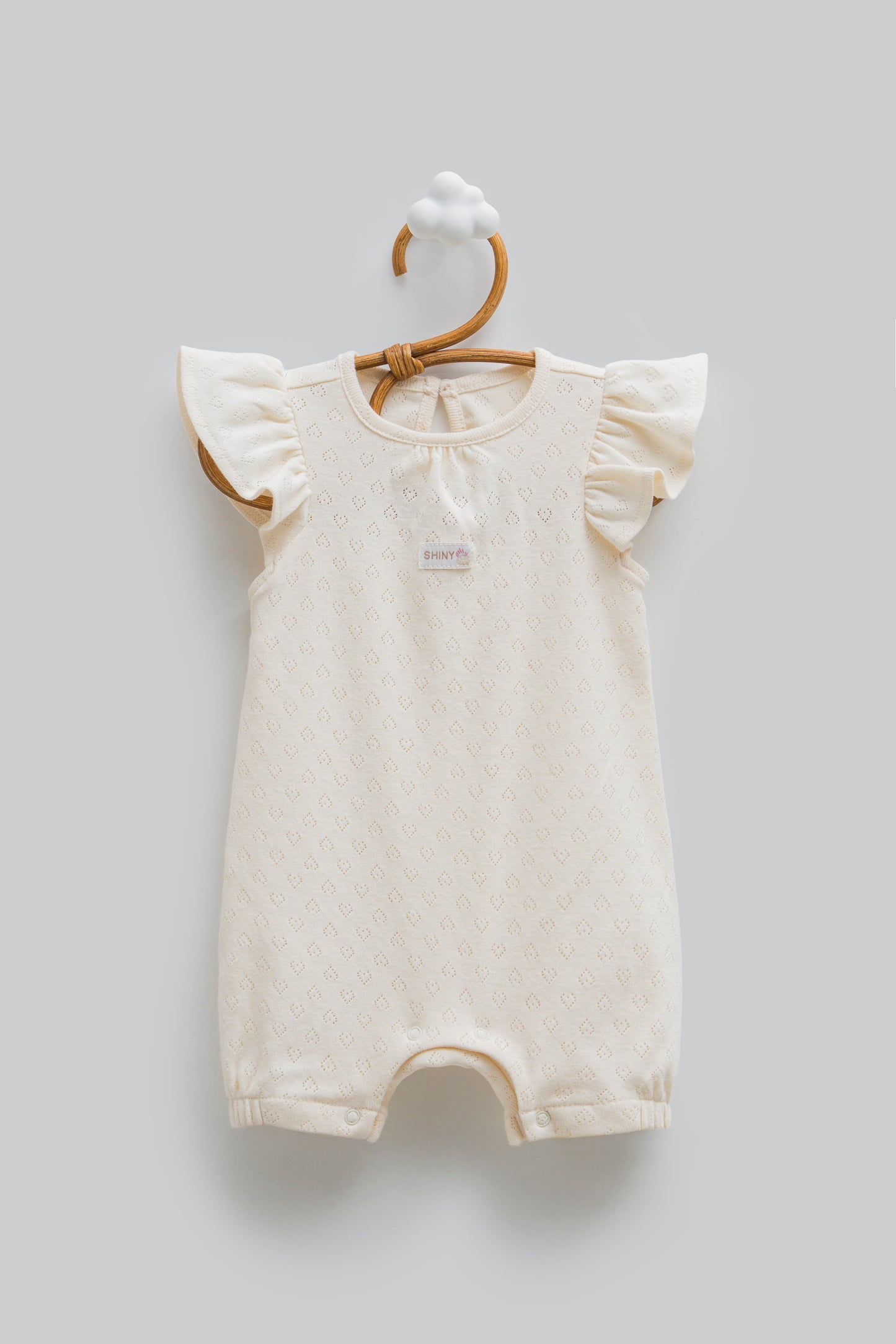 Kalp Desenli Fırfırlı Bebek Tulumu Bej | Pamukanne