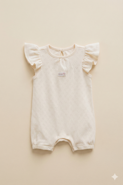 Fırfırlı Kalp Desenli Bebek Tulum (Bej)