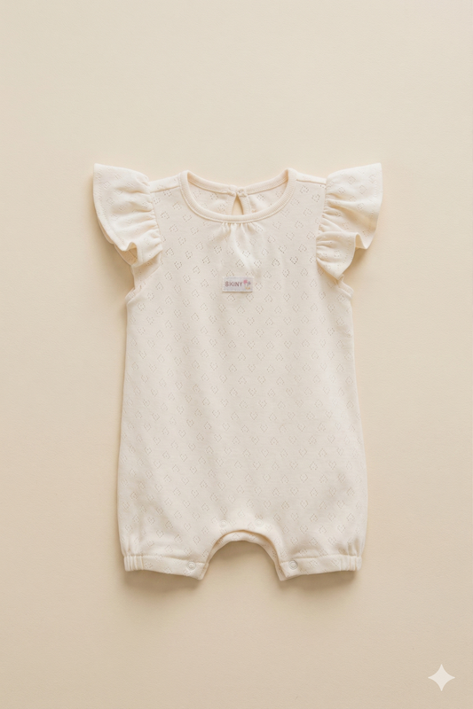 Fırfırlı Kalp Desenli Bebek Tulum (Bej)