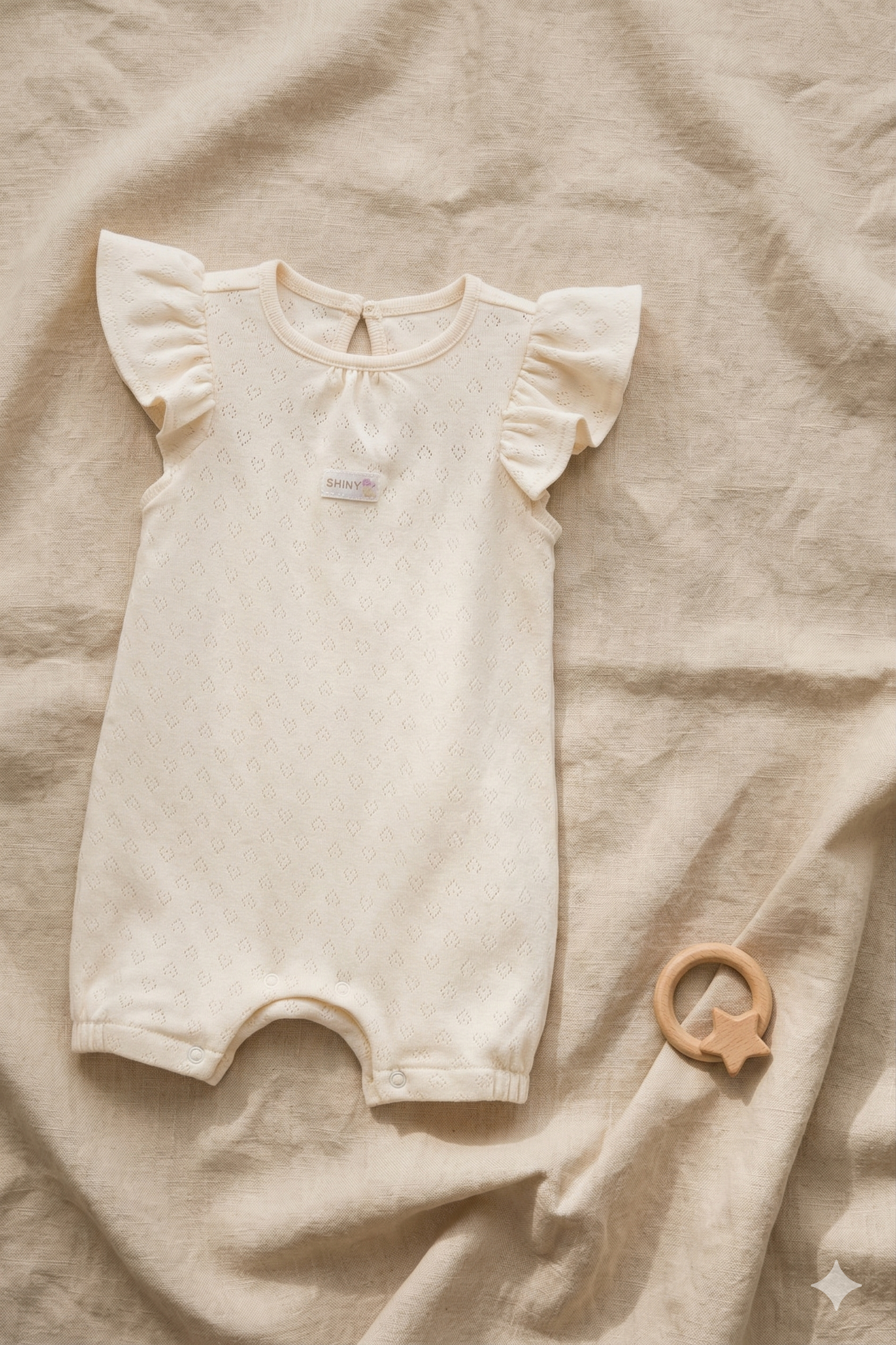 Fırfırlı Kalp Desenli Bebek Tulum (Bej)