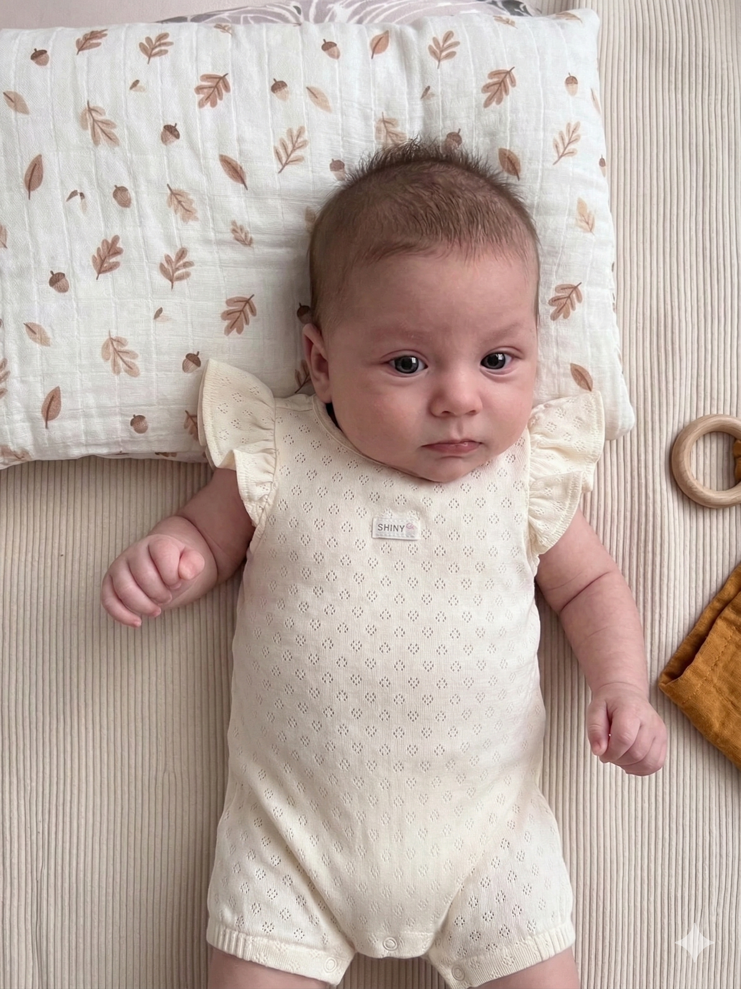 Fırfırlı Kalp Desenli Bebek Tulum (Bej)