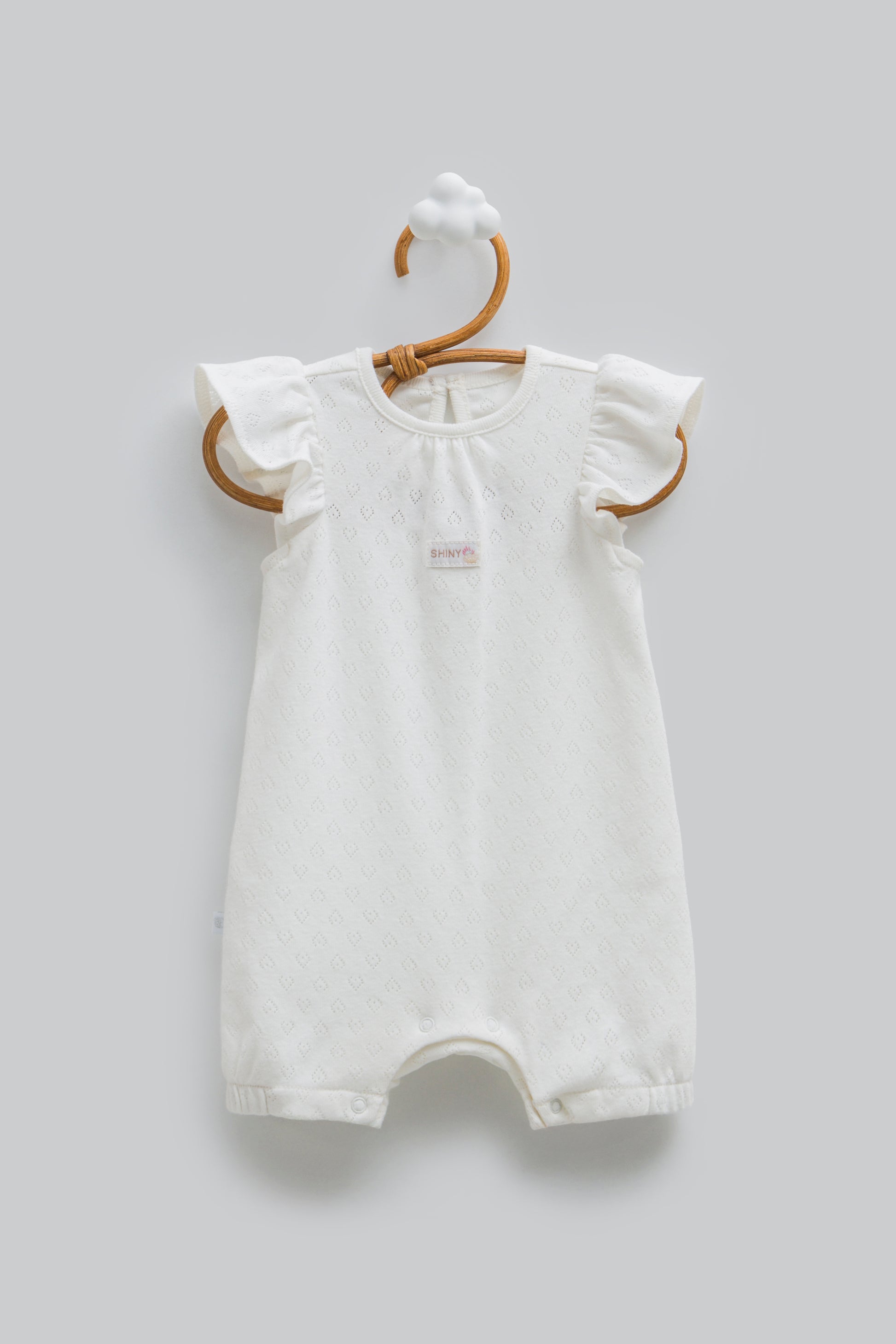 Kalp Desenli Fırfırlı Bebek Tulumu Ekru | Pamukanne