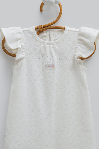 Fırfırlı Kalp Desenli Bebek Tulum (Ekru)