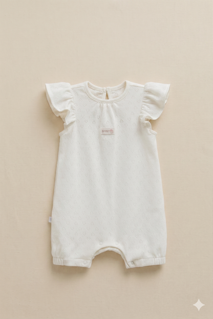 Fırfırlı Kalp Desenli Bebek Tulum (Ekru)