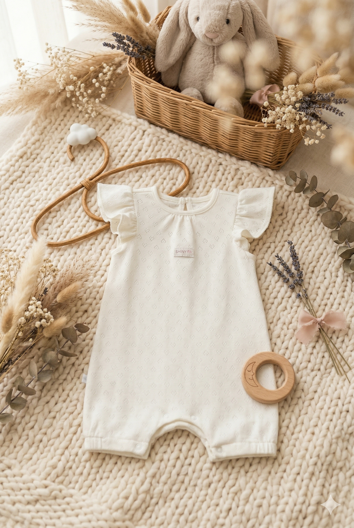 Fırfırlı Kalp Desenli Bebek Tulum (Ekru)