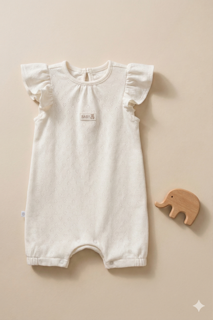 Fırfırlı Kalp Desenli Bebek Tulum (Ekru)