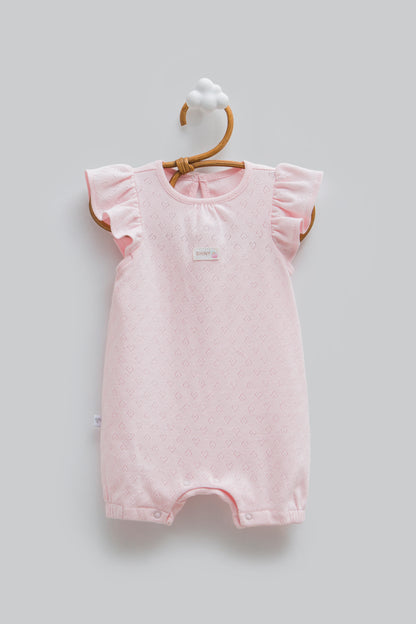 Kalp Desenli Fırfırlı Bebek Tulumu Pembe | Pamukanne