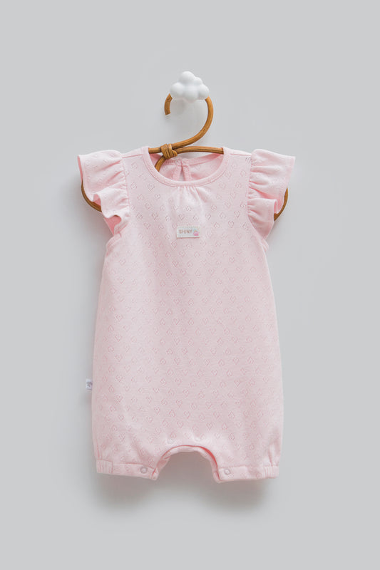 Kalp Desenli Fırfırlı Bebek Tulumu Pembe | Pamukanne