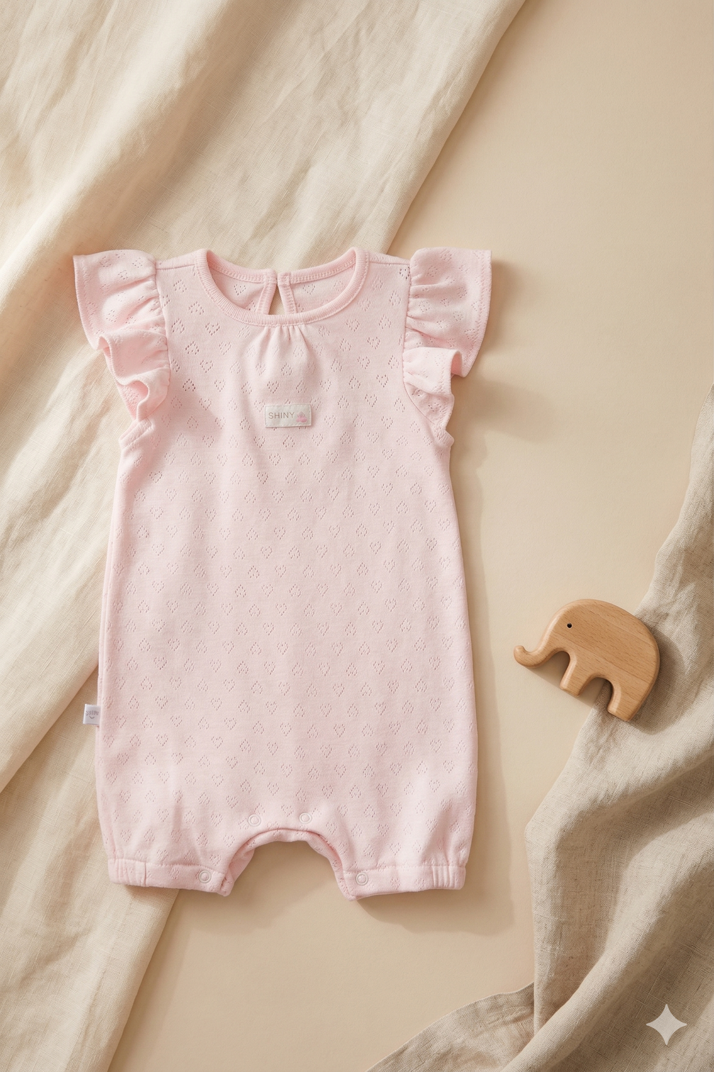 Fırfırlı Kalp Desenli Bebek Tulum (Pembe)