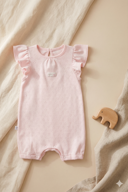 Fırfırlı Kalp Desenli Bebek Tulum (Pembe)