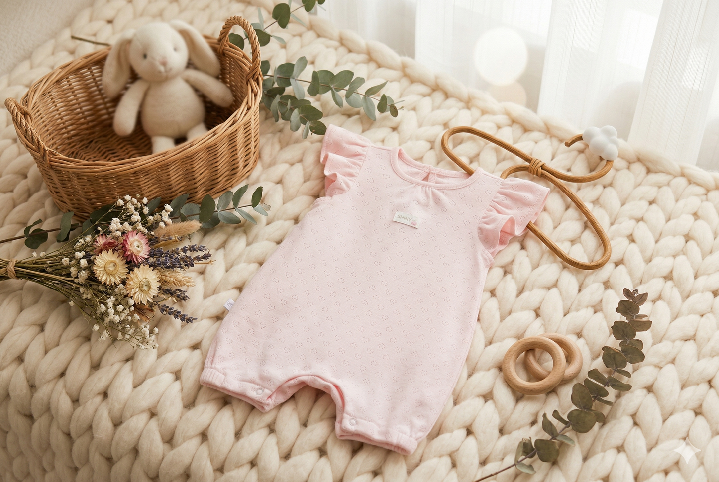 Fırfırlı Kalp Desenli Bebek Tulum (Pembe)