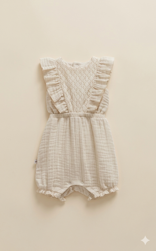 Fırfırlı Müslin Bebek Tulum (Bej)
