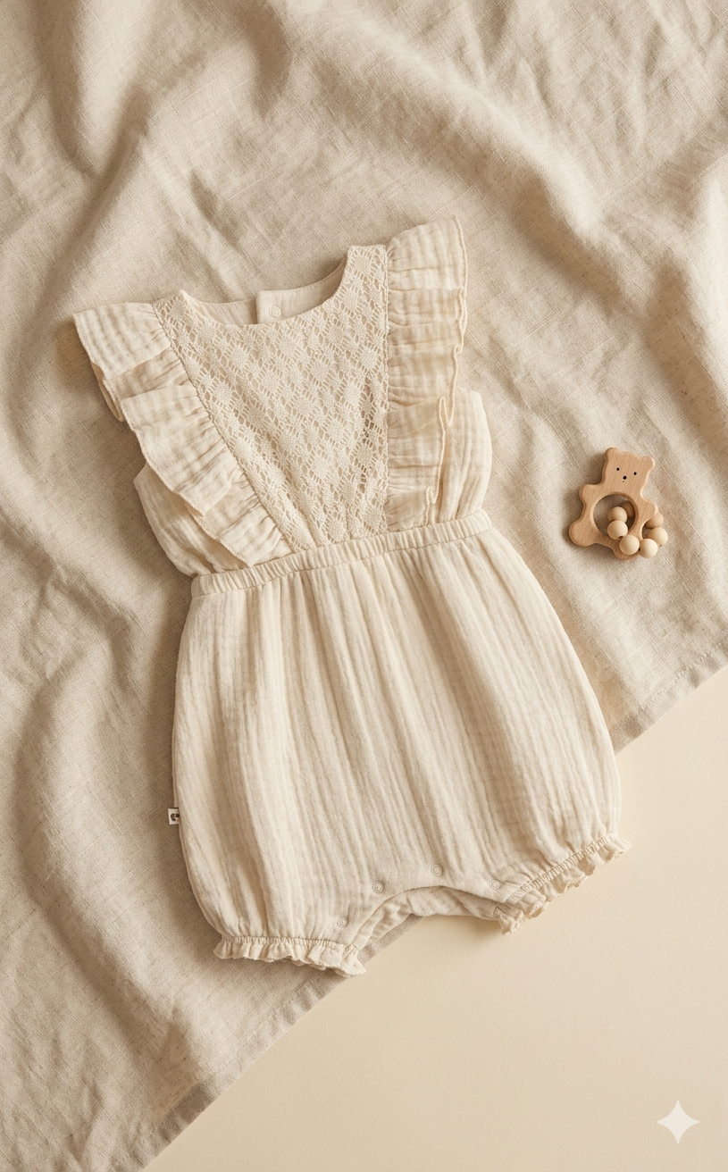 Fırfırlı Müslin Bebek Tulum (Bej)