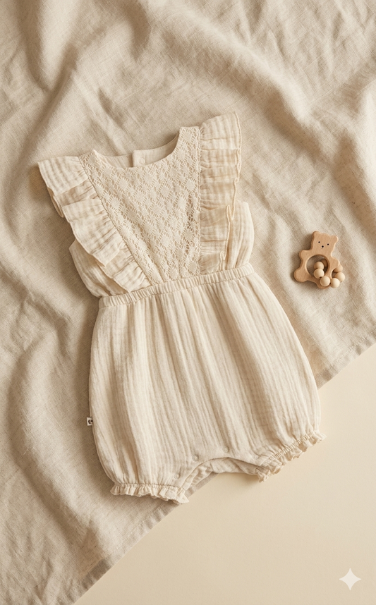 Fırfırlı Müslin Bebek Tulum (Bej)