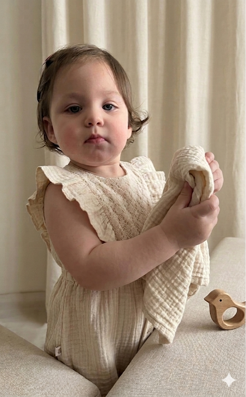 Fırfırlı Müslin Bebek Tulum (Bej)