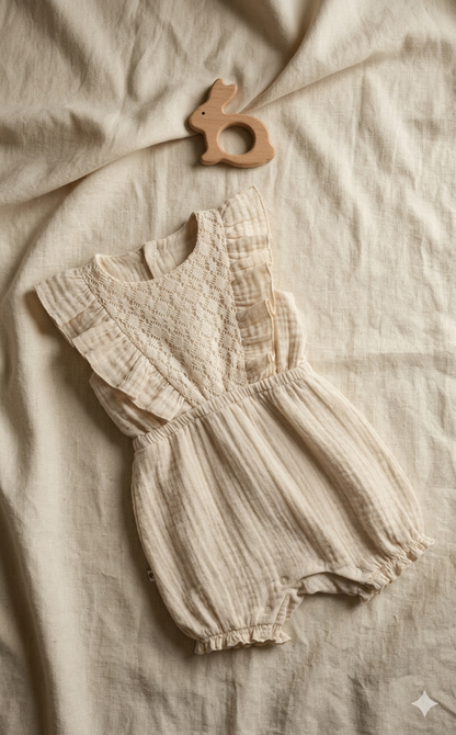 Fırfırlı Müslin Bebek Tulum (Bej)