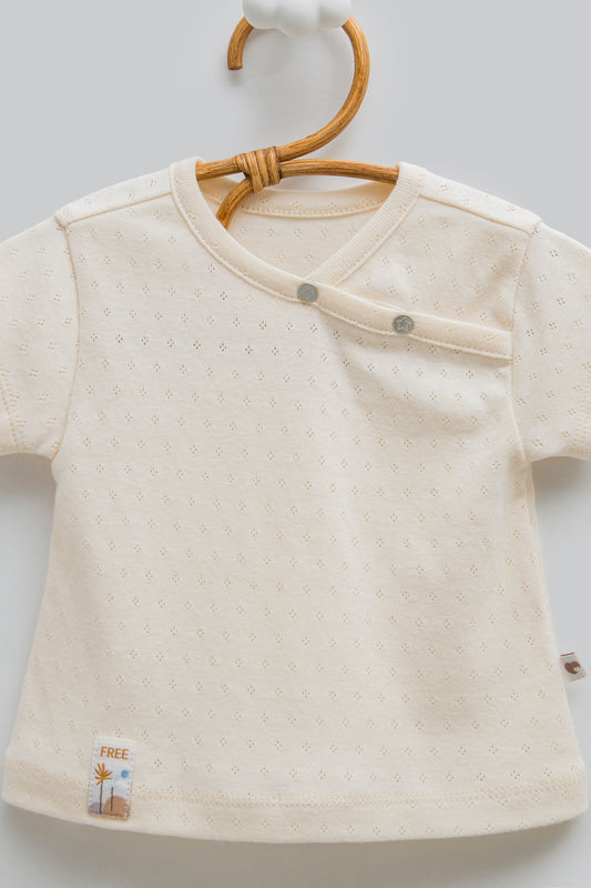 Minimal Desenli Bebek Şort Takımı (Bej)