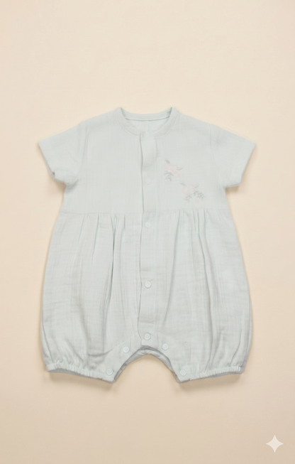 Nakış Detaylı Müslin Bebek Tulum Mint | Pamukanne