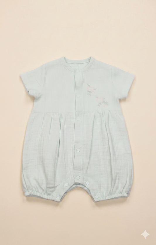 Nakış Detaylı Müslin Bebek Tulum Mint | Pamukanne