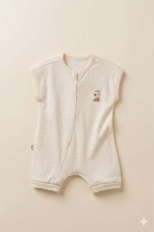Nefes Alan Pamuk Bebek Tulum - Yazlık Kolsuz Romper (Bej)
