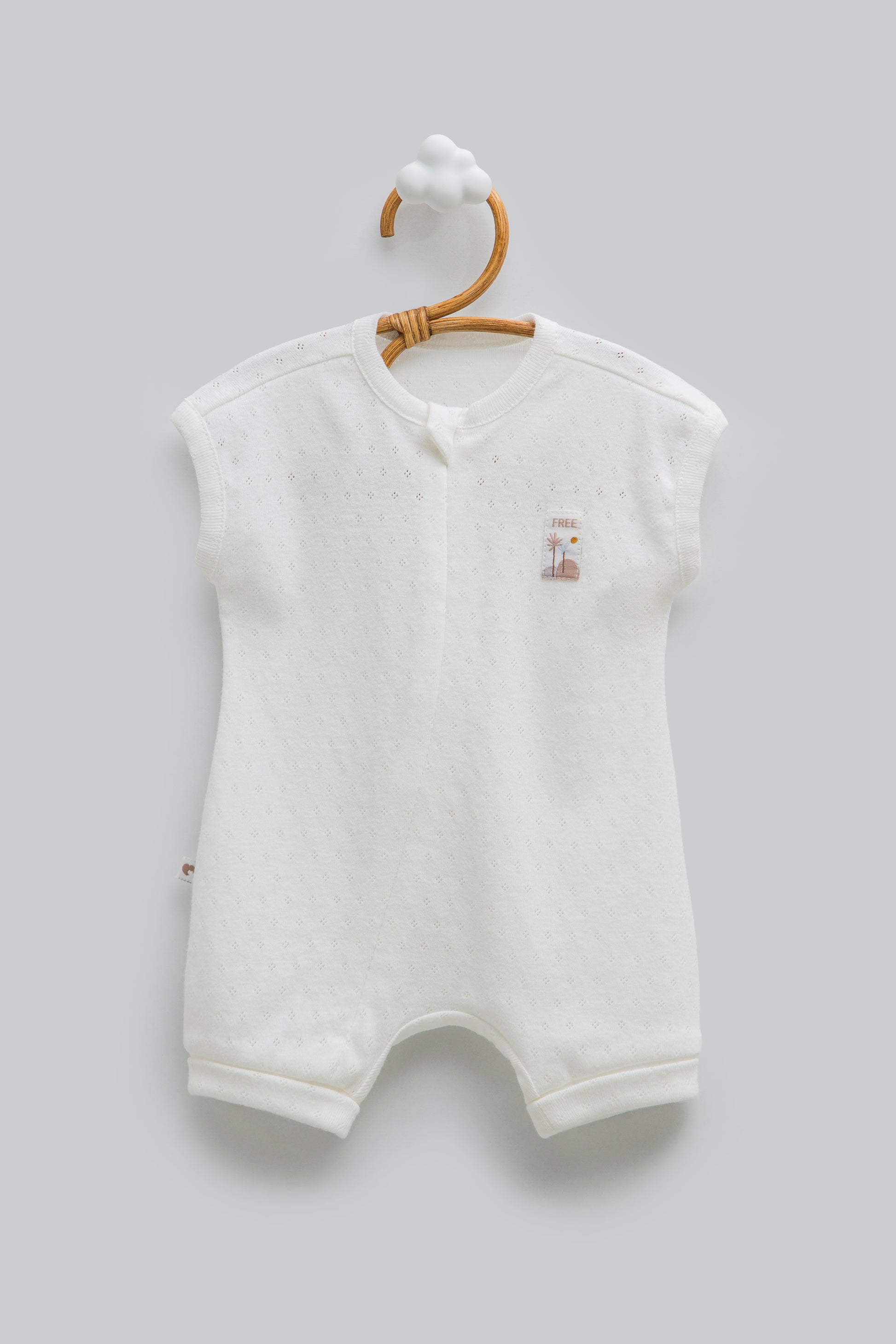 Yazlık Kolsuz Bebek Tulum Romper Ekru | Pamuk | Pamukanne