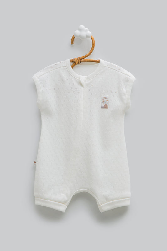 Yazlık Kolsuz Bebek Tulum Romper Ekru | Pamuk | Pamukanne
